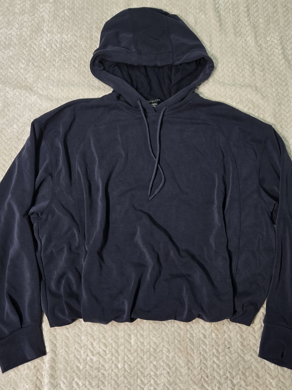 Athleta Seasoft Bubble Hem Athleisure Pullover Hoodie Navy Blue Size Medium